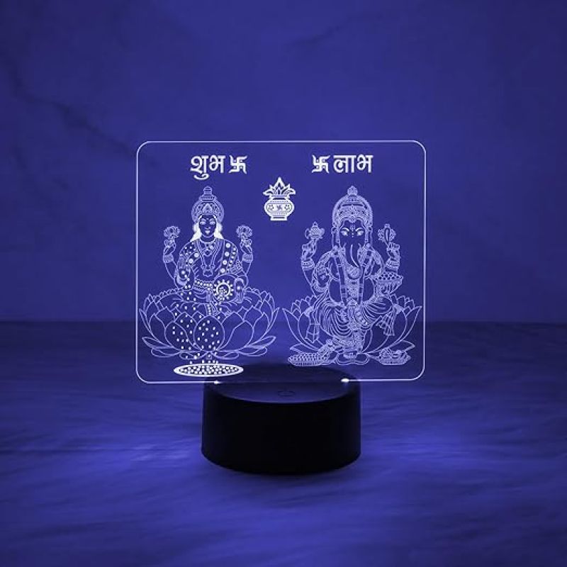3D Illusion Lord Ganesha & Goddess Laxmi Night Lamp with Automatic Color Changing Light Diwali Pooja Led Lamp  Diwali Blessing Gift for Family & Friends