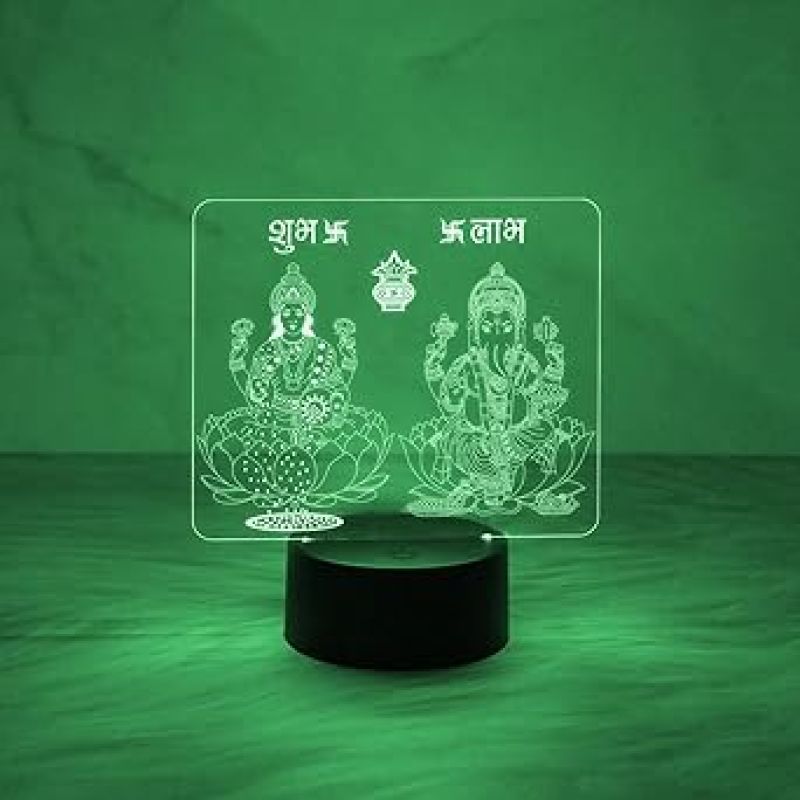3D Illusion Lord Ganesha & Goddess Laxmi Night Lamp with Automatic Color Changing Light Diwali Pooja Led Lamp  Diwali Blessing Gift for Family & Friends