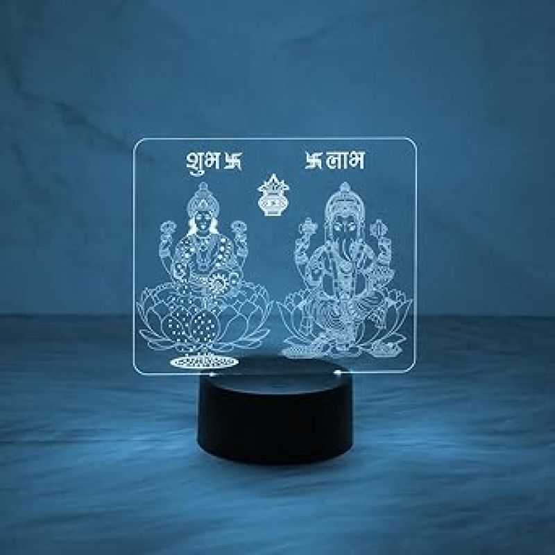 3D Illusion Lord Ganesha & Goddess Laxmi Night Lamp with Automatic Color Changing Light Diwali Pooja Led Lamp  Diwali Blessing Gift for Family & Friends