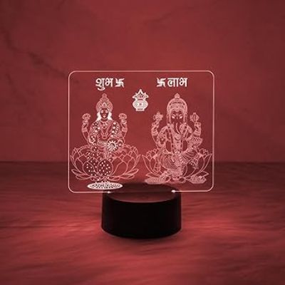 3D Illusion Lord Ganesha & Goddess Laxmi Night Lamp with Automatic Color Changing Light Diwali Pooja Led Lamp  Diwali Blessing Gift for Family & Friends
