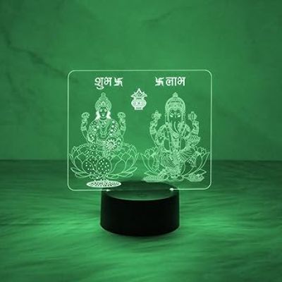 3D Illusion Lord Ganesha & Goddess Laxmi Night Lamp with Automatic Color Changing Light Diwali Pooja Led Lamp  Diwali Blessing Gift for Family & Friends