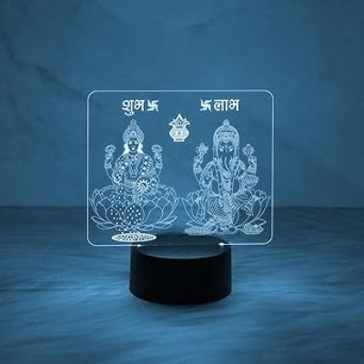3D Illusion Lord Ganesha & Goddess Laxmi Night Lamp with Automatic Color Changing Light Diwali Pooja Led Lamp  Diwali Blessing Gift for Family & Friends