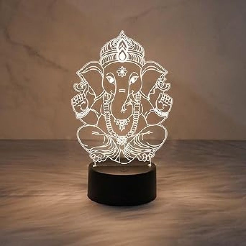 3D Illusion Lord Ganesha Night Lamp for Positive Energy  Ideal for Home & Office Decor  Mandir Pooja Room Light  Warm White Light