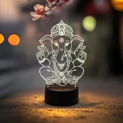 3D Illusion Lord Ganesha Night Lamp for Positive Energy  Ideal for Home & Office Decor  Mandir Pooja Room Light  Warm White Light