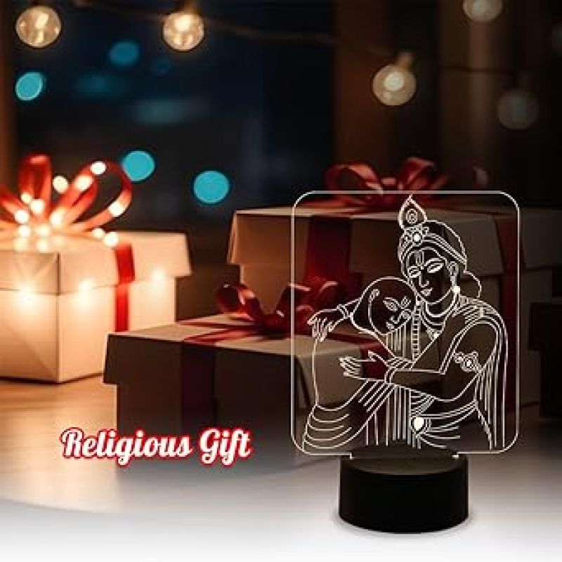 Krishan Sudama 3D Illusion Night Lamp Home & Pooja Room Decor Light Warm White Light   God Night Lamp  Krishna God Idol Light