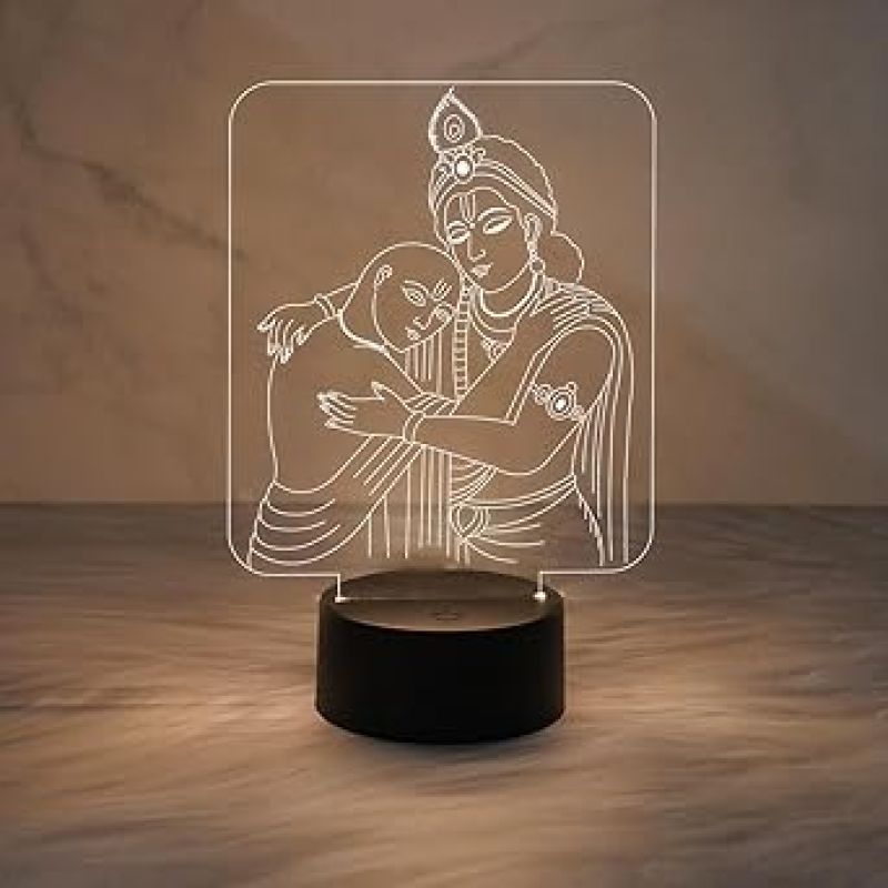 Krishan Sudama 3D Illusion Night Lamp Home & Pooja Room Decor Light Warm White Light   God Night Lamp  Krishna God Idol Light