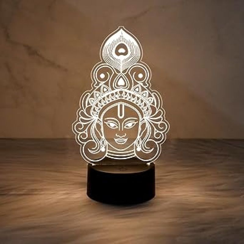 3D Illusion Lord Krishna Night Lamp  Religious Gift Items  God Night Lamp  Pooja Room Décor Light  Blessing Gift (Warm White Light)