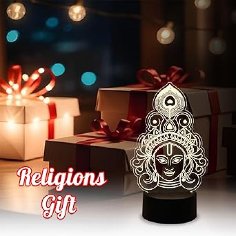 3D Illusion Lord Krishna Night Lamp  Religious Gift Items  God Night Lamp  Pooja Room Décor Light  Blessing Gift (Warm White Light)