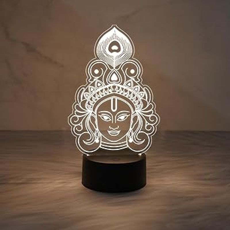 3D Illusion Lord Krishna Night Lamp  Religious Gift Items  God Night Lamp  Pooja Room Décor Light  Blessing Gift (Warm White Light)