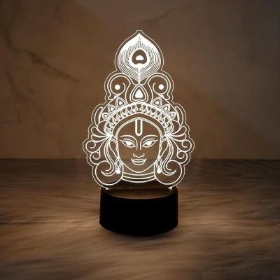 3D Illusion Lord Krishna Night Lamp  Religious Gift Items  God Night Lamp  Pooja Room Décor Light  Blessing Gift (Warm White Light)