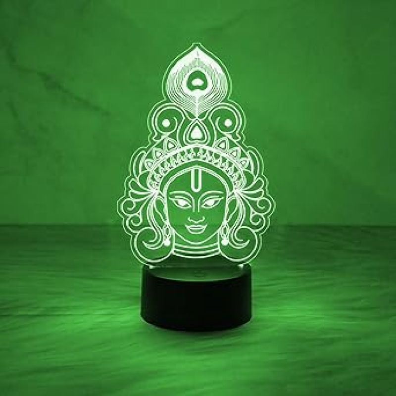 3D Illusion Lord Krishna Night Lamp  Religious Gift Items  God Night Lamp  Pooja Room Décor Light  Blessing Gift  7 Color Auto Change Light