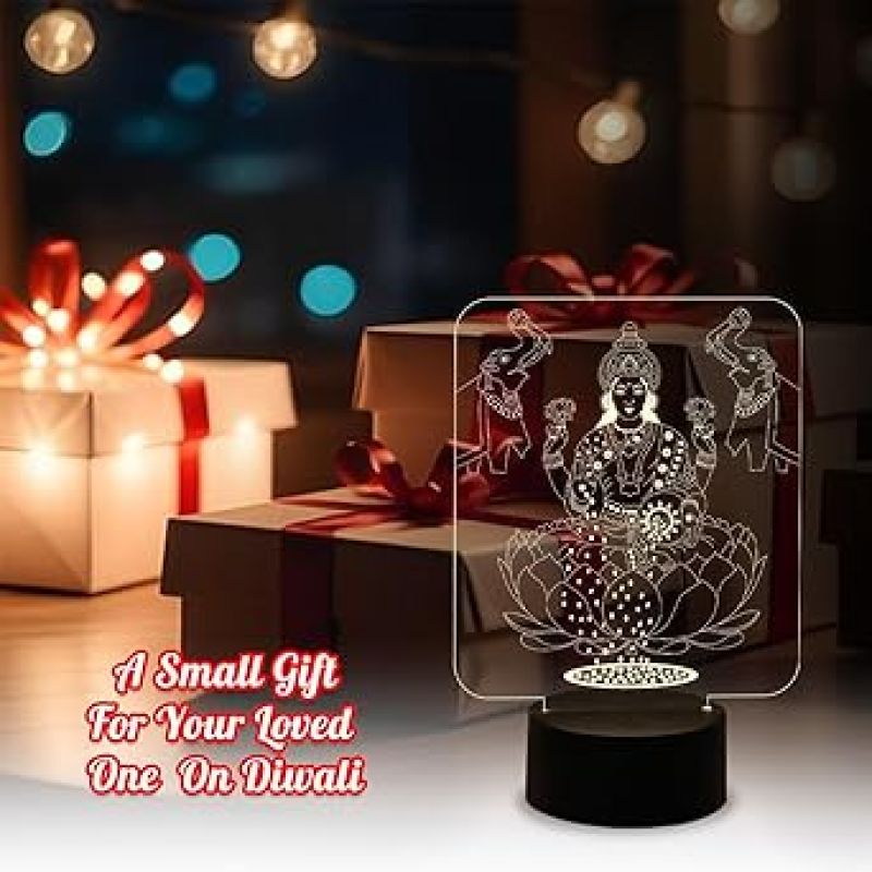 3D Illusion MATA Laxmi Night Lamp for Home & Office Decor Light  Warm White Light  Blessing Gift for Diwali  Diwali Home Decoration Light