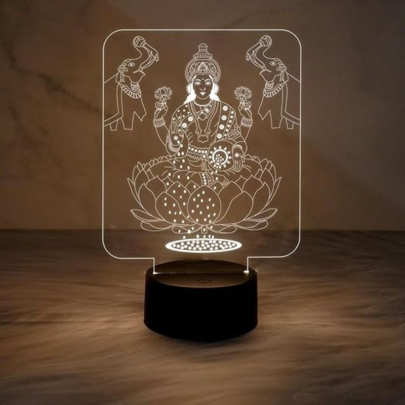 3D Illusion MATA Laxmi Night Lamp for Home & Office Decor Light  Warm White Light  Blessing Gift for Diwali  Diwali Home Decoration Light