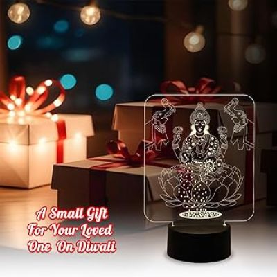 3D Illusion MATA Laxmi Night Lamp for Home & Office Decor Light  Warm White Light  Blessing Gift for Diwali  Diwali Home Decoration Light