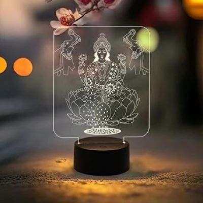 3D Illusion MATA Laxmi Night Lamp for Home & Office Decor Light  Warm White Light  Blessing Gift for Diwali  Diwali Home Decoration Light