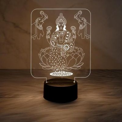 3D Illusion MATA Laxmi Night Lamp for Home & Office Decor Light  Warm White Light  Blessing Gift for Diwali  Diwali Home Decoration Light