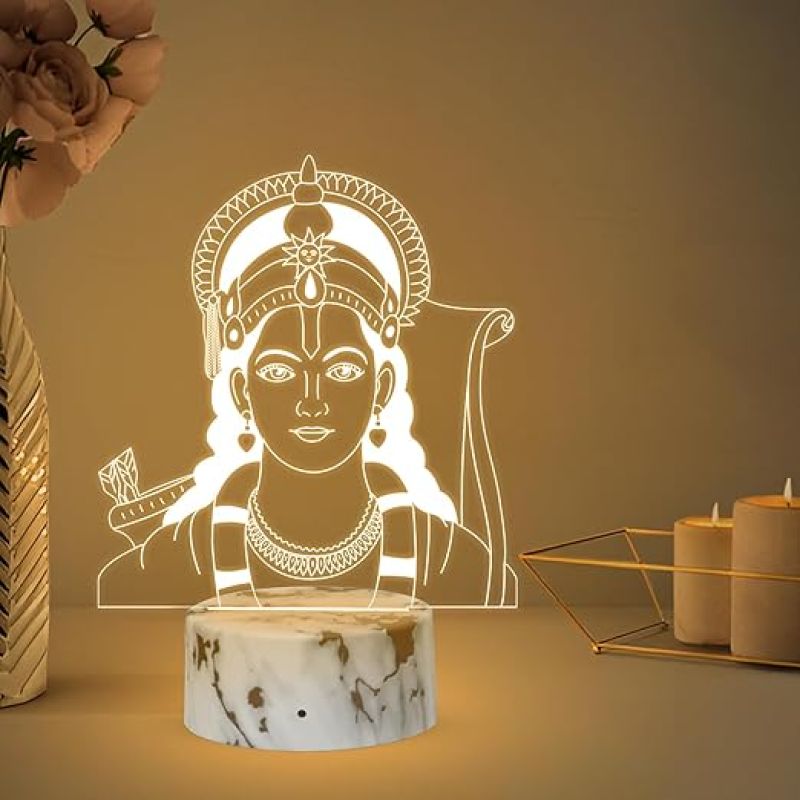 3D Illusion Lord Ram Night Lamp with Warm White Light  Religious Gift Items Home Office & Pooja Room Decor Light  Blessing Gift for Birthday