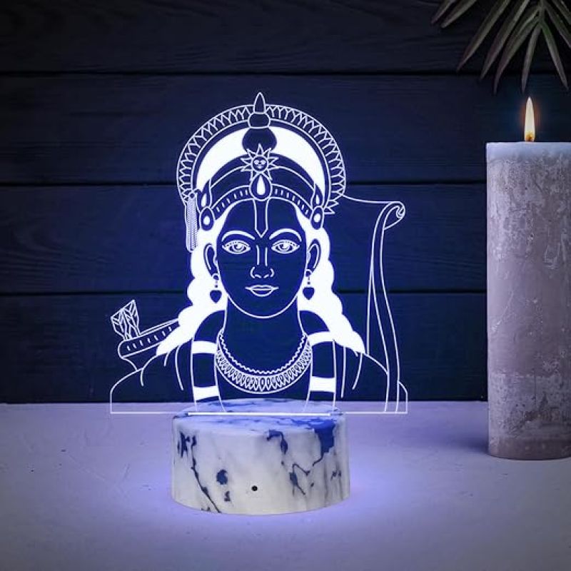 3D Illusion Lord Ram Night Lamp with 7 Color Changing Light  Religious Gift Items  Home Office & Pooja Room Decor Light  Blessing Gift for Birthday