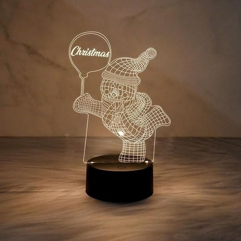 Christmas 3D Illusion Snowman Night Lamp Warm White Light   Christmas Gift for Kids  Christmas Home Decoration Items