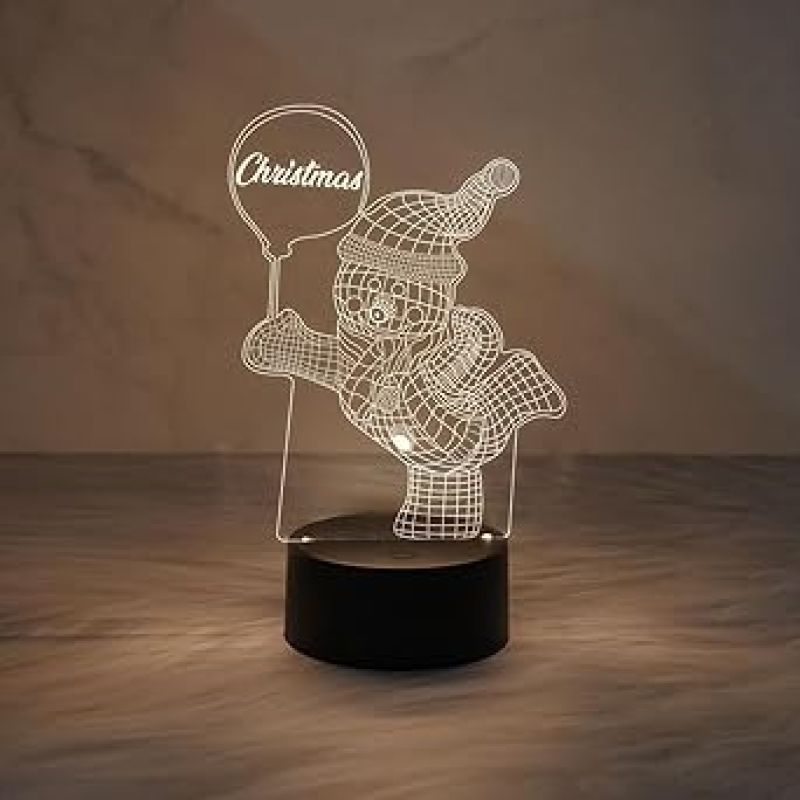 Christmas 3D Illusion Snowman Night Lamp Warm White Light   Christmas Gift for Kids  Christmas Home Decoration Items