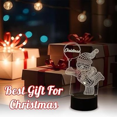 Christmas 3D Illusion Snowman Night Lamp Warm White Light   Christmas Gift for Kids  Christmas Home Decoration Items