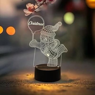 Christmas 3D Illusion Snowman Night Lamp Warm White Light   Christmas Gift for Kids  Christmas Home Decoration Items