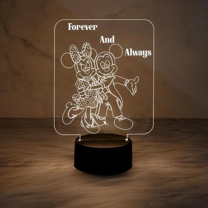 3D Illusion Mickey Mouse Night Lamp  Engraved Forever & Always Led Lamp with Warm White Light   Cartoon Lamp  Birthday Gift