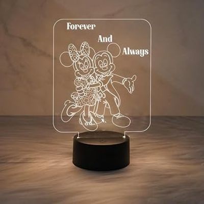 3D Illusion Mickey Mouse Night Lamp  Engraved Forever & Always Led Lamp with Warm White Light   Cartoon Lamp  Birthday Gift