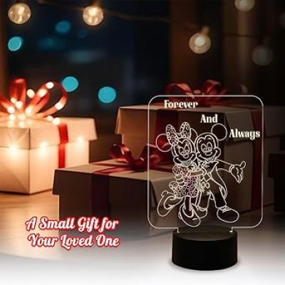 3D Illusion Mickey Mouse Night Lamp  Engraved Forever & Always Led Lamp with Warm White Light   Cartoon Lamp  Birthday Gift