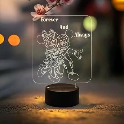 3D Illusion Mickey Mouse Night Lamp  Engraved Forever & Always Led Lamp with Warm White Light   Cartoon Lamp  Birthday Gift