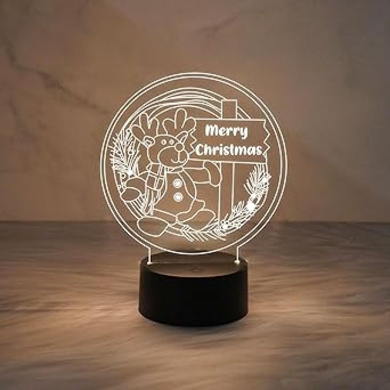 3D Illusion Merry Christmas Night Lamp  Christmas Decorations Lights  Party Home Decor Light  Warm White Light  Lamp for Kids