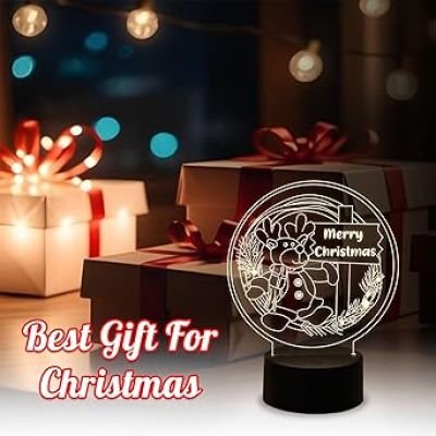 3D Illusion Merry Christmas Night Lamp  Christmas Decorations Lights  Party Home Decor Light  Warm White Light  Lamp for Kids