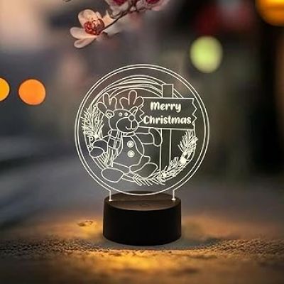 3D Illusion Merry Christmas Night Lamp  Christmas Decorations Lights  Party Home Decor Light  Warm White Light  Lamp for Kids