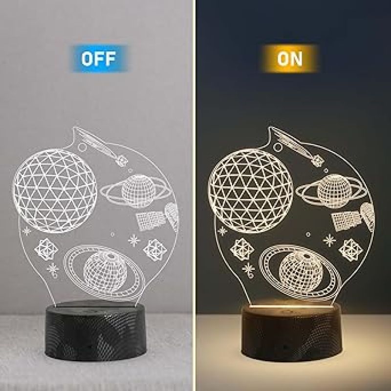 3D Space Night Light LED Decorative Table Desk Lamp Planet 3D Illusion Light  Warm White Light  Christmas Birthday Gift for Kids Teens Friends Bedroom Home Decor