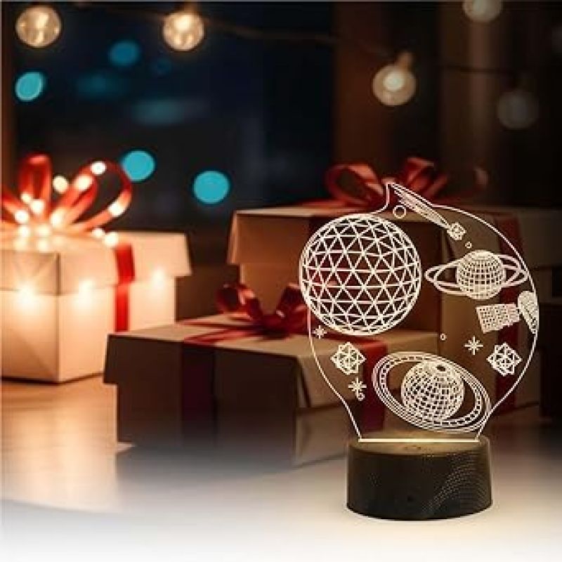 3D Space Night Light LED Decorative Table Desk Lamp Planet 3D Illusion Light  Warm White Light  Christmas Birthday Gift for Kids Teens Friends Bedroom Home Decor