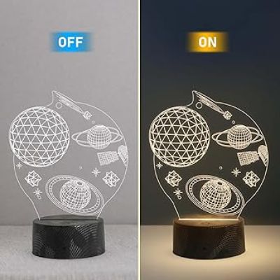 3D Space Night Light LED Decorative Table Desk Lamp Planet 3D Illusion Light  Warm White Light  Christmas Birthday Gift for Kids Teens Friends Bedroom Home Decor