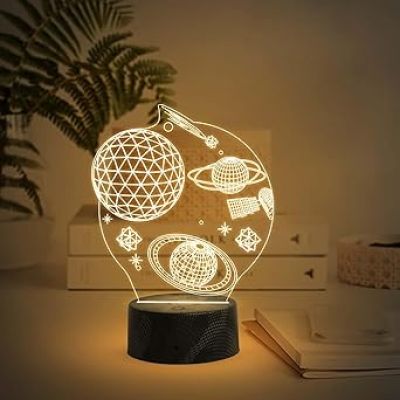 3D Space Night Light LED Decorative Table Desk Lamp Planet 3D Illusion Light  Warm White Light  Christmas Birthday Gift for Kids Teens Friends Bedroom Home Decor