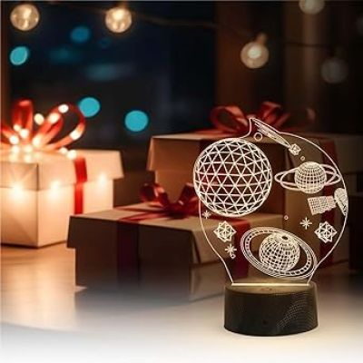 3D Space Night Light LED Decorative Table Desk Lamp Planet 3D Illusion Light  Warm White Light  Christmas Birthday Gift for Kids Teens Friends Bedroom Home Decor