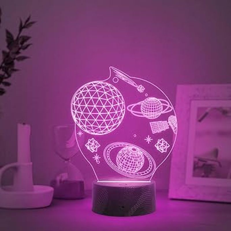 3D Space Night Light LED Decorative Table Desk Lamp Planet 3D Illusion Light | Multicolored Light & USB Powered | Christmas Birthday Gift for Kids Teens Friends Bedroom Home Decor