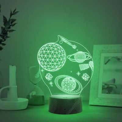 3D Space Night Light LED Decorative Table Desk Lamp Planet 3D Illusion Light | Multicolored Light & USB Powered | Christmas Birthday Gift for Kids Teens Friends Bedroom Home Decor