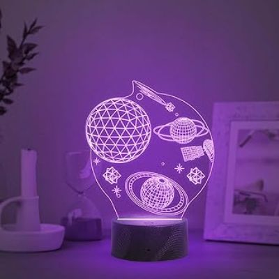 3D Space Night Light LED Decorative Table Desk Lamp Planet 3D Illusion Light | Multicolored Light & USB Powered | Christmas Birthday Gift for Kids Teens Friends Bedroom Home Decor