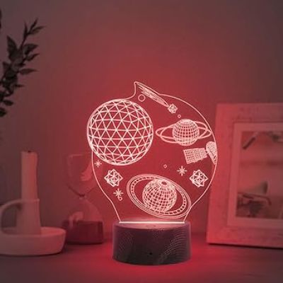 3D Space Night Light LED Decorative Table Desk Lamp Planet 3D Illusion Light | Multicolored Light & USB Powered | Christmas Birthday Gift for Kids Teens Friends Bedroom Home Decor
