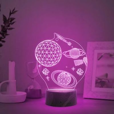 3D Space Night Light LED Decorative Table Desk Lamp Planet 3D Illusion Light | Multicolored Light & USB Powered | Christmas Birthday Gift for Kids Teens Friends Bedroom Home Decor