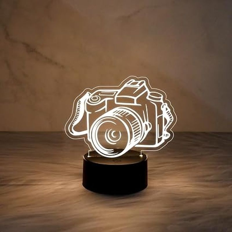 3D Illusion Camera Nightlight for Home & Office Desk Table Decoration  Gift for Photographer  Birthday Gift for Friends Warm White Light