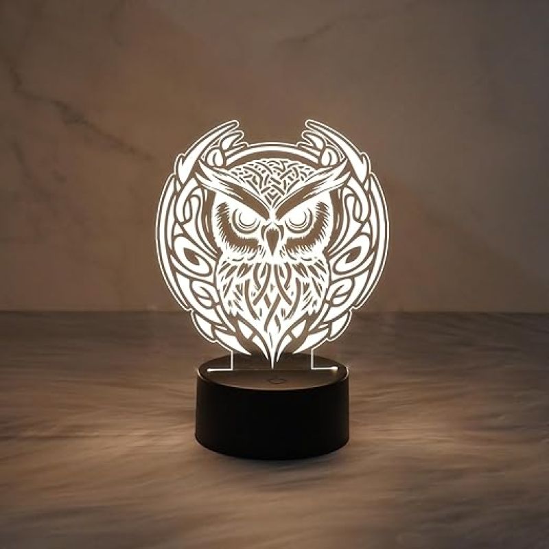 Owl 3D Illusion Night Lamp with Warm White Light  Acrylic Desk Lamp with Plastic Base  Gift for Kids