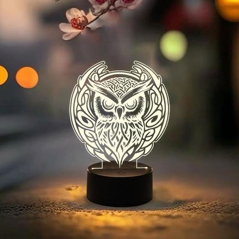 Owl 3D Illusion Night Lamp with Warm White Light  Acrylic Desk Lamp with Plastic Base  Gift for Kids