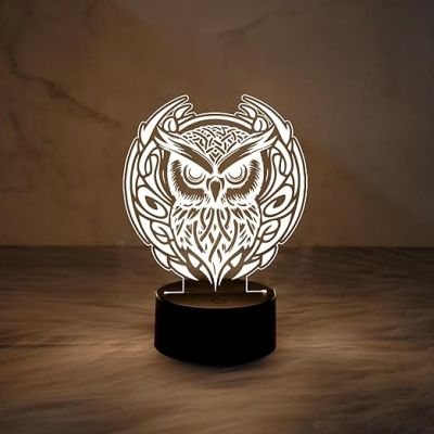 Owl 3D Illusion Night Lamp with Warm White Light  Acrylic Desk Lamp with Plastic Base  Gift for Kids