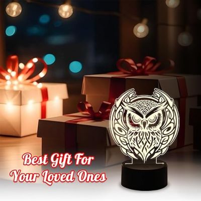 Owl 3D Illusion Night Lamp with Warm White Light  Acrylic Desk Lamp with Plastic Base  Gift for Kids