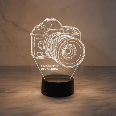 Personalized Photographer Night lamp  3D Camera Illusion Led Night Lamp with Customized Name  Warm White Light  Gift for Photographer