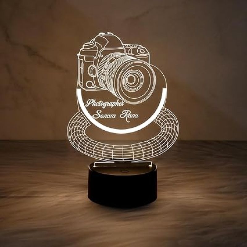 Personalized Photographer Night Lamp with Warm White Light  3D Illusion Camera Led Lamp  Gift for Photographer  Office & Home Decor Light